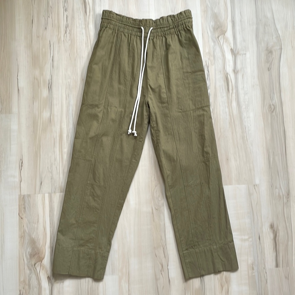 Free People Cinch Waist Drawstring Pant Trouser Sz S Olive Army Green